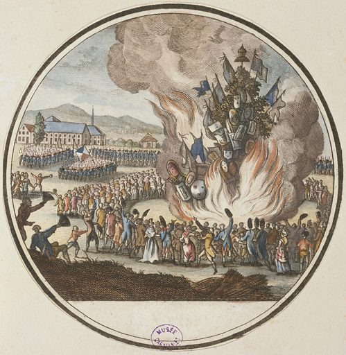 A historic engraving showing the fete held for the 3rd anniversary of the French Revolution - the Fete de Federation. Used for obscure metaphorical purposes.
